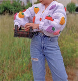 Two-Color Cute Strawberry V-Neck Sweater Cardigan