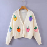 Two-Color Cute Strawberry V-Neck Sweater Cardigan