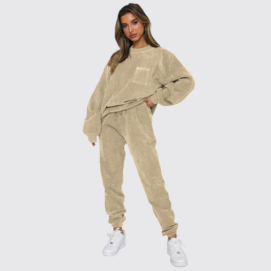 Corduroy Round Neck Two-Piece Suit