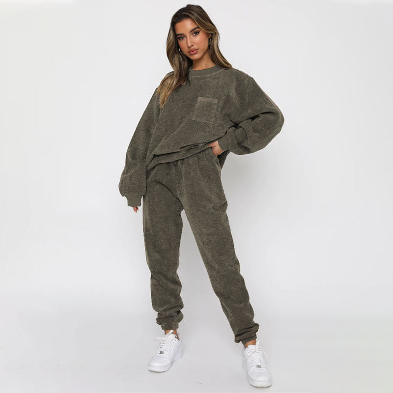 Corduroy Round Neck Two-Piece Suit