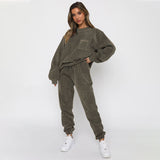Corduroy Round Neck Two-Piece Suit