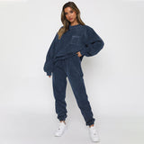 Corduroy Round Neck Two-Piece Suit