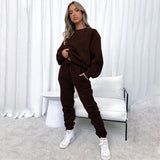 Corduroy Round Neck Two-Piece Suit