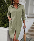 Fall Women Solid Color Casual Long Sleeve Shirt Dress