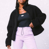 Black Stand Collar Lamb Wool Winter Coat