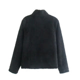 Black Stand Collar Lamb Wool Winter Coat