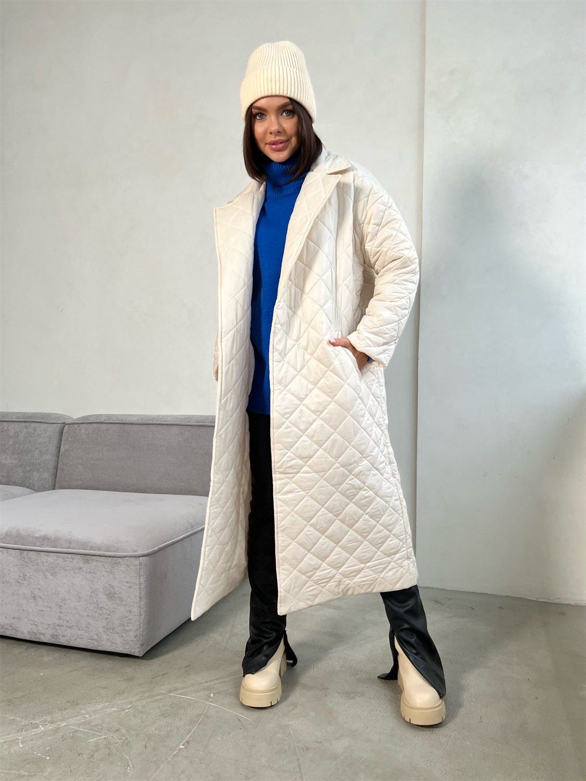 Manteau d'hiver long matelassé en coton Rhombus