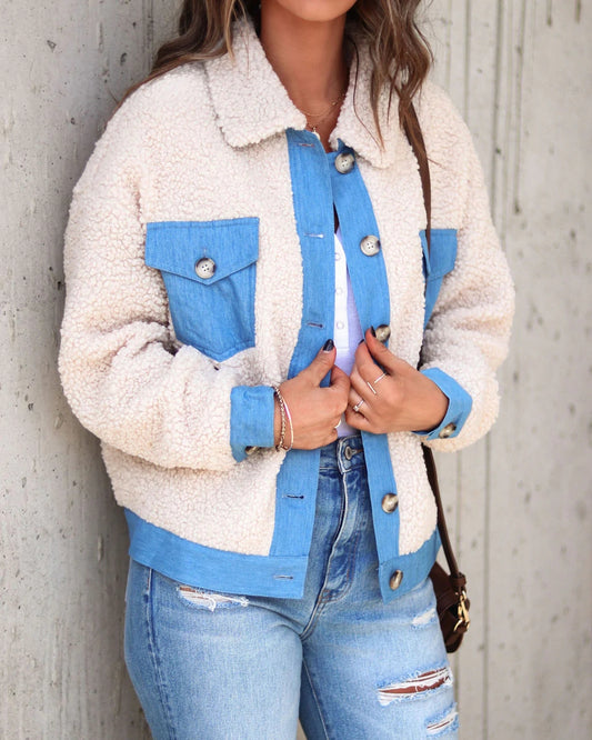 Winterjacke aus Denim mit Mao-Kragen