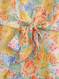 Fresh Square Collar Printed Belted Dress