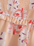 Sexy rückenfreies Kleid mit gekreuzten Ärmeln und Blumenmuster