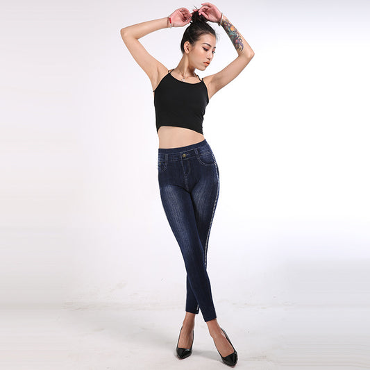 High Waist Denim Dot Ankle Leggings