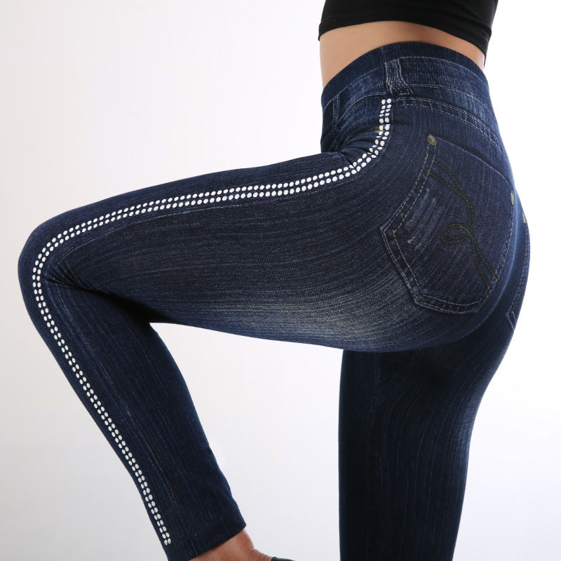 High Waist Denim Dot Ankle Leggings