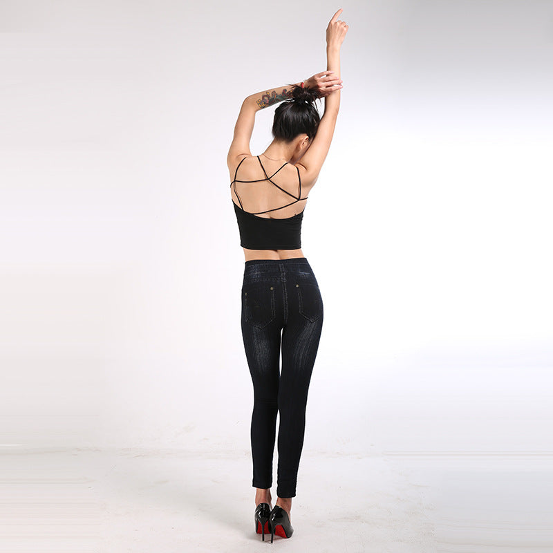 High Waist Denim Dot Ankle Leggings