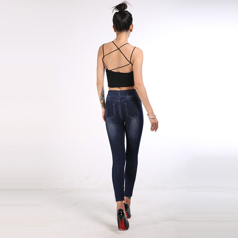 High Waist Denim Dot Ankle Leggings