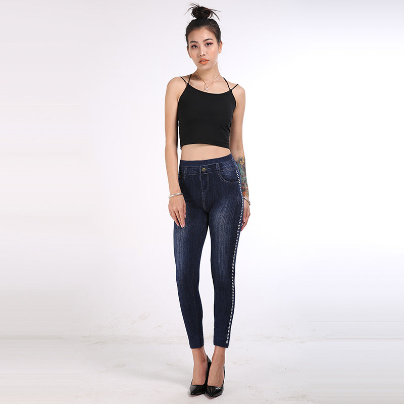 High Waist Denim Dot Ankle Leggings