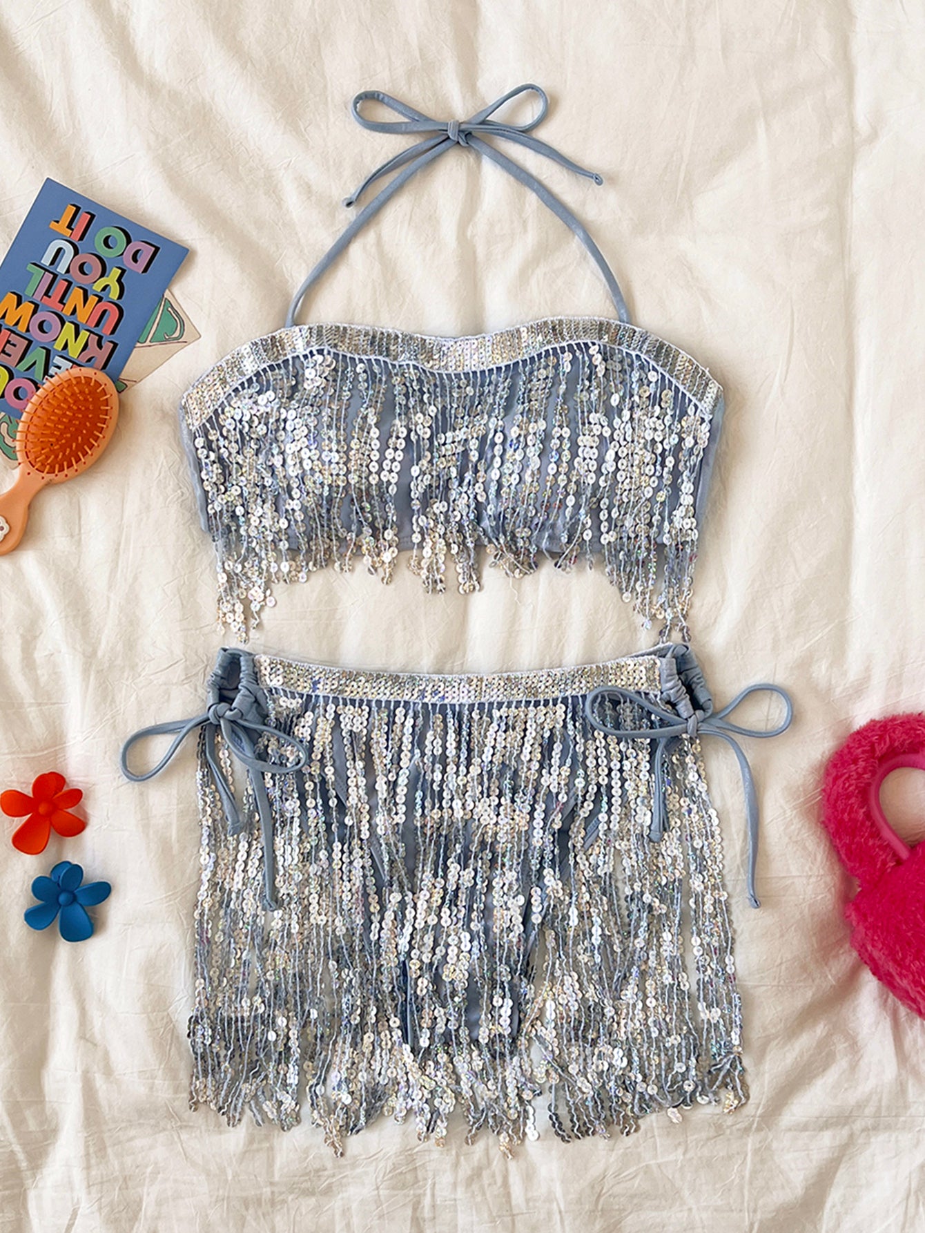 Maillot de bain bikini tube à paillettes