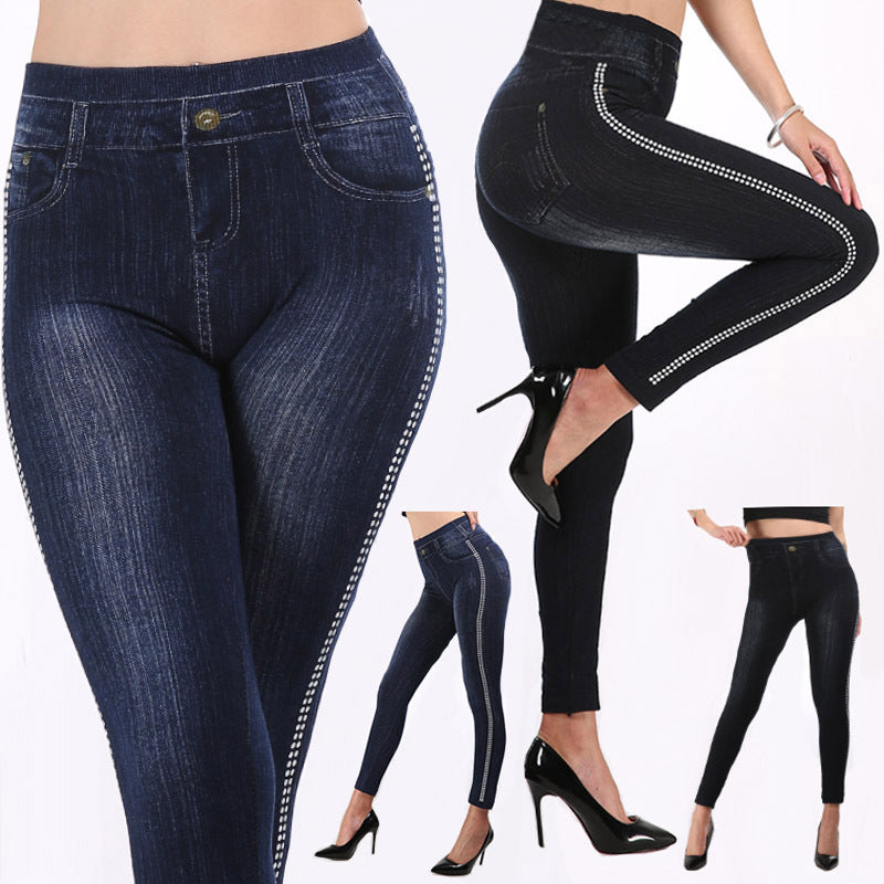 High Waist Denim Dot Ankle Leggings
