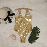 Bikini croisé métallisé doré et argenté