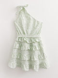 Floral Organza One Shoulder Tiered Dress