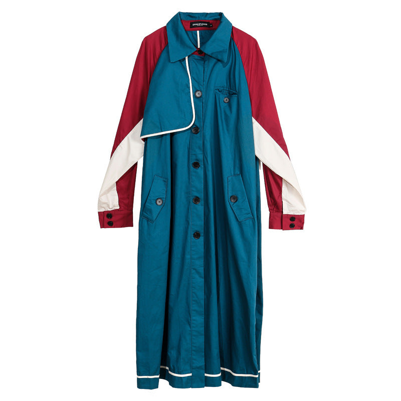 Mid-Length Color Block Trench Coat for Women