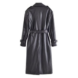 Black Faux Leather Trench Coat with Belt – Fall Fashion Essential