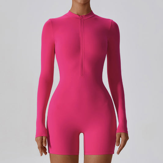 Open Collar Zipper Yoga Jumpsuit