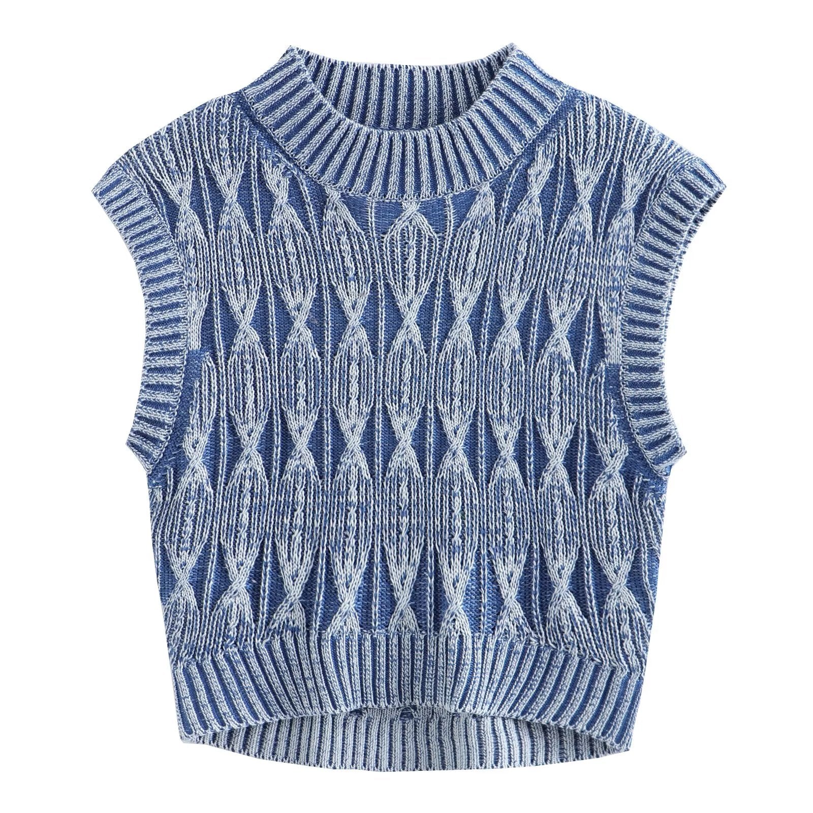 Kurzes Strickpullover-Westen-Jacken-Oberteil mit verwaschenem Distressed-Effekt für Damen