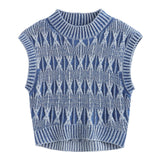 Kurzes Strickpullover-Westen-Jacken-Oberteil mit verwaschenem Distressed-Effekt für Damen