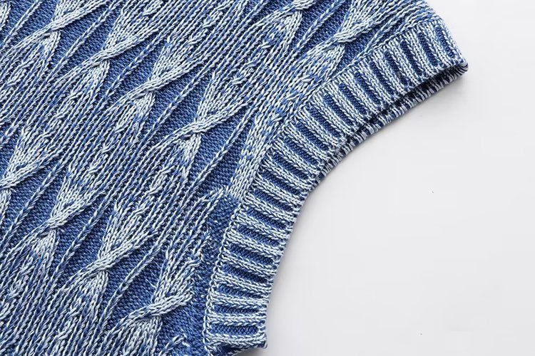 Kurzes Strickpullover-Westen-Jacken-Oberteil mit verwaschenem Distressed-Effekt für Damen