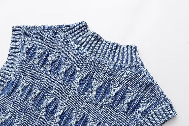 Kurzes Strickpullover-Westen-Jacken-Oberteil mit verwaschenem Distressed-Effekt für Damen