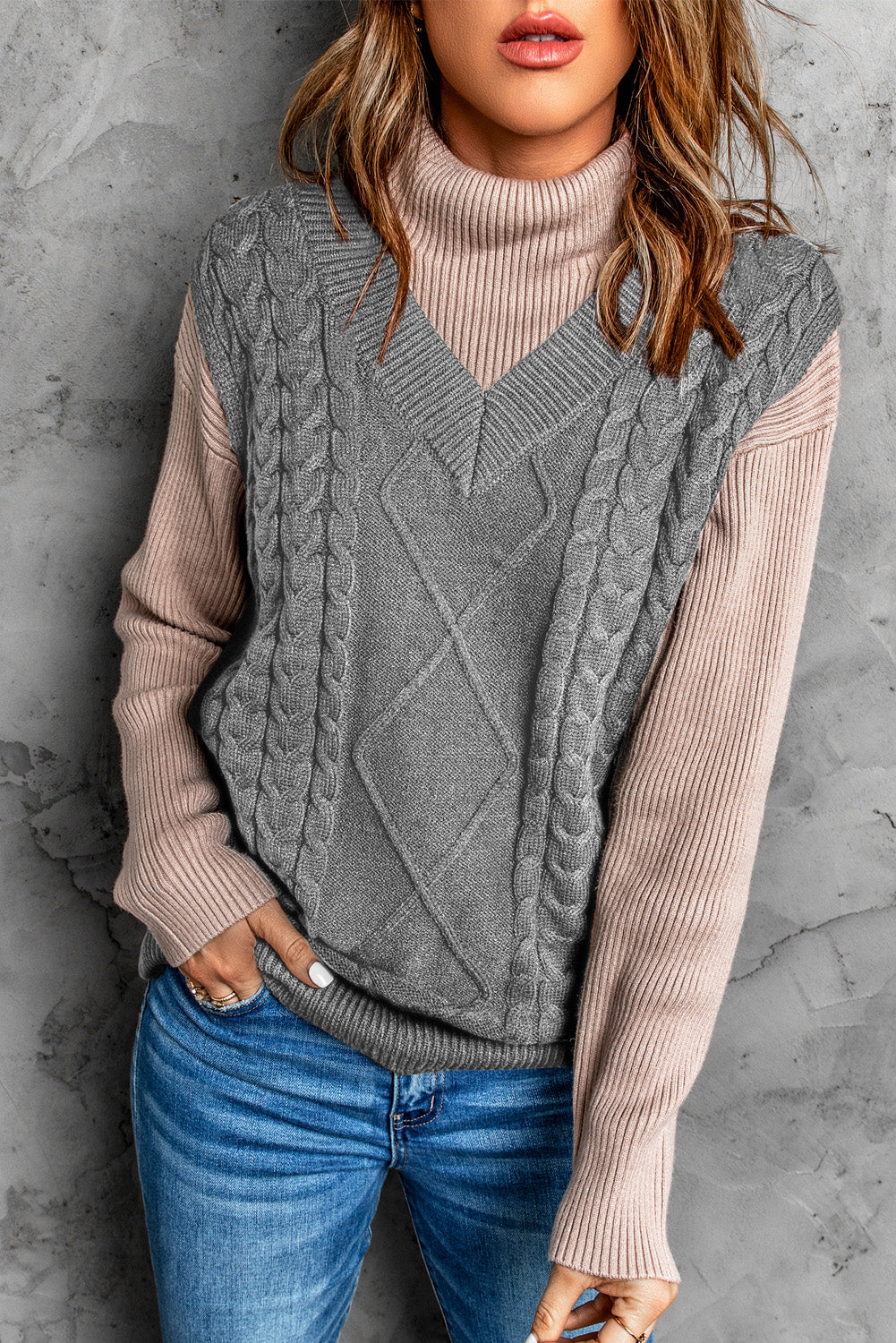 Gestrickter Pullover aus Wollmuster für Damen