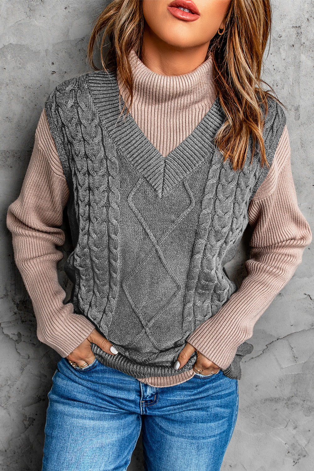 Gestrickter Pullover aus Wollmuster für Damen