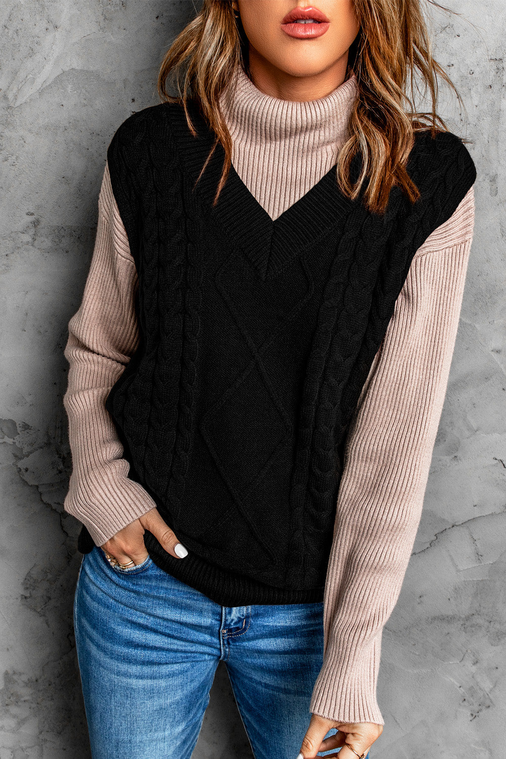Gestrickter Pullover aus Wollmuster für Damen