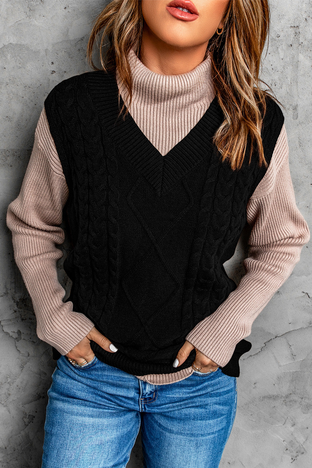 Gestrickter Pullover aus Wollmuster für Damen