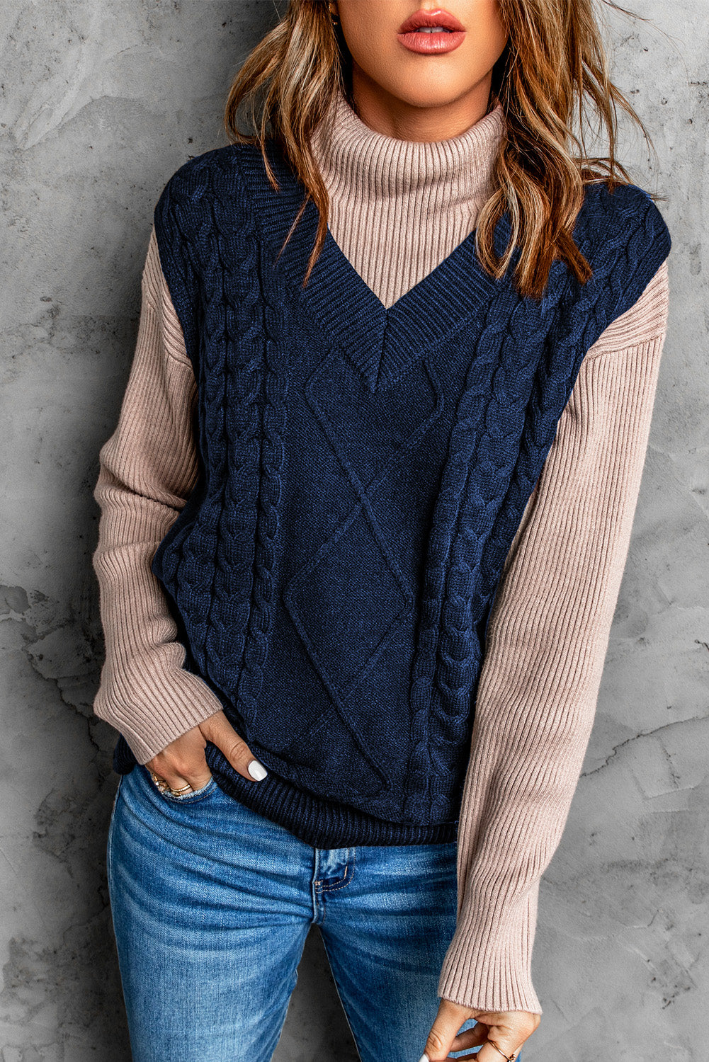 Gestrickter Pullover aus Wollmuster für Damen