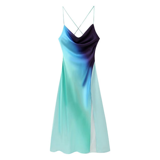 Rückenfreies Midi-Slip-Kleid aus Satin mit Farbverlauf und Pailletten