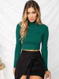 Half-High Collar Cropped Knit Sweater Women’s Top