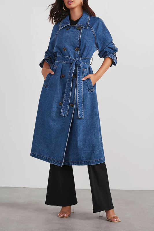 Baggy-Jeansjacke mit Doppeltaschen und Gürtel