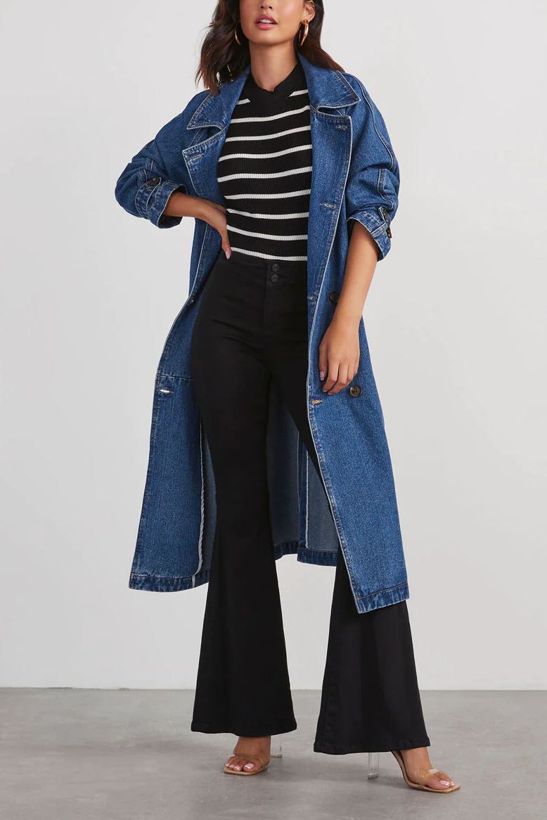 Baggy Double Pocket Denim Belted Jacket