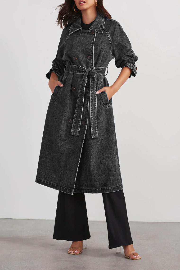 Baggy Double Pocket Denim Belted Jacket