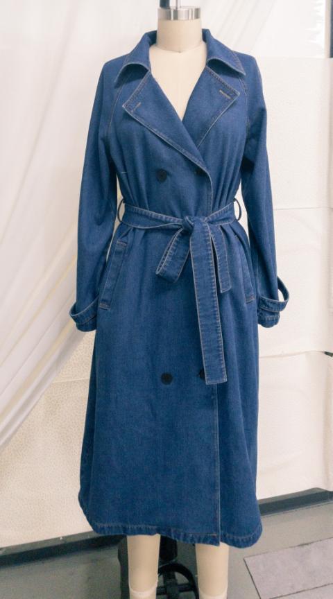 Baggy Double Pocket Denim Belted Jacket