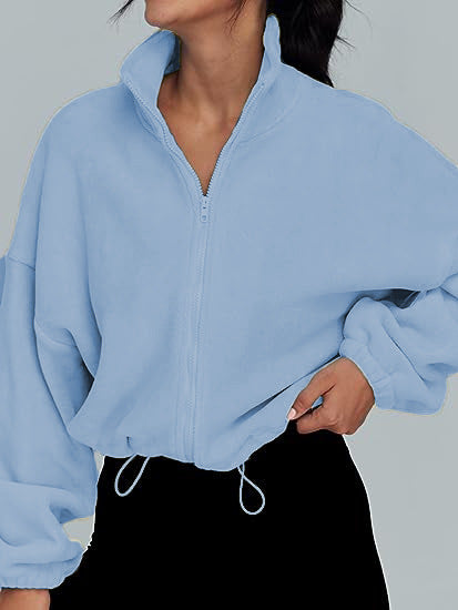 Polar Fleece Sports Jacket Velvet Stand Collar Zipper Jacket for Women