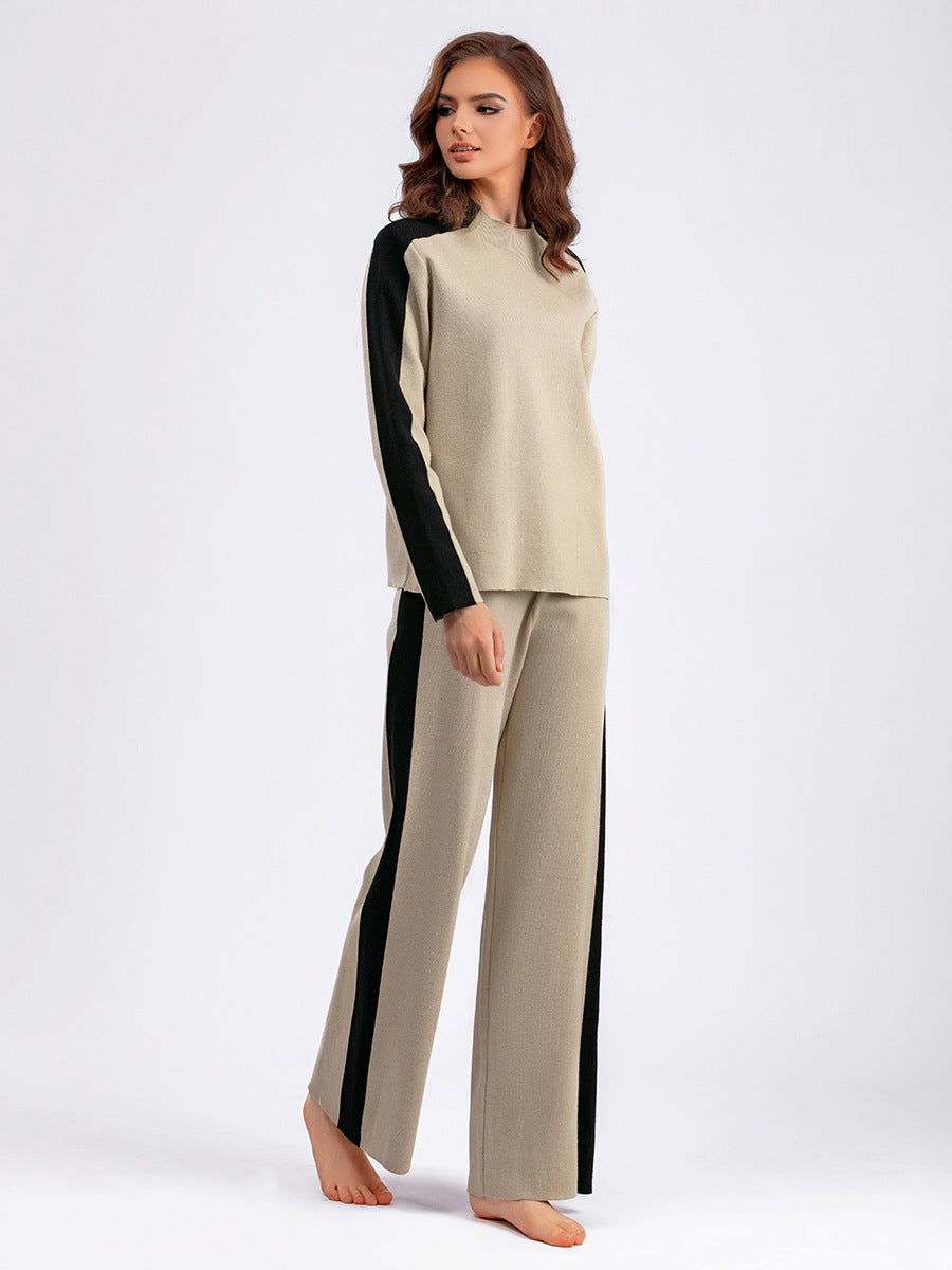 Color Contrast Sweater and Cropped Pants Set