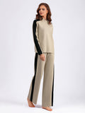 Color Contrast Sweater and Cropped Pants Set