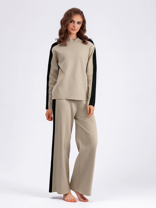 Color Contrast Sweater and Cropped Pants Set
