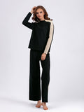 Color Contrast Sweater and Cropped Pants Set