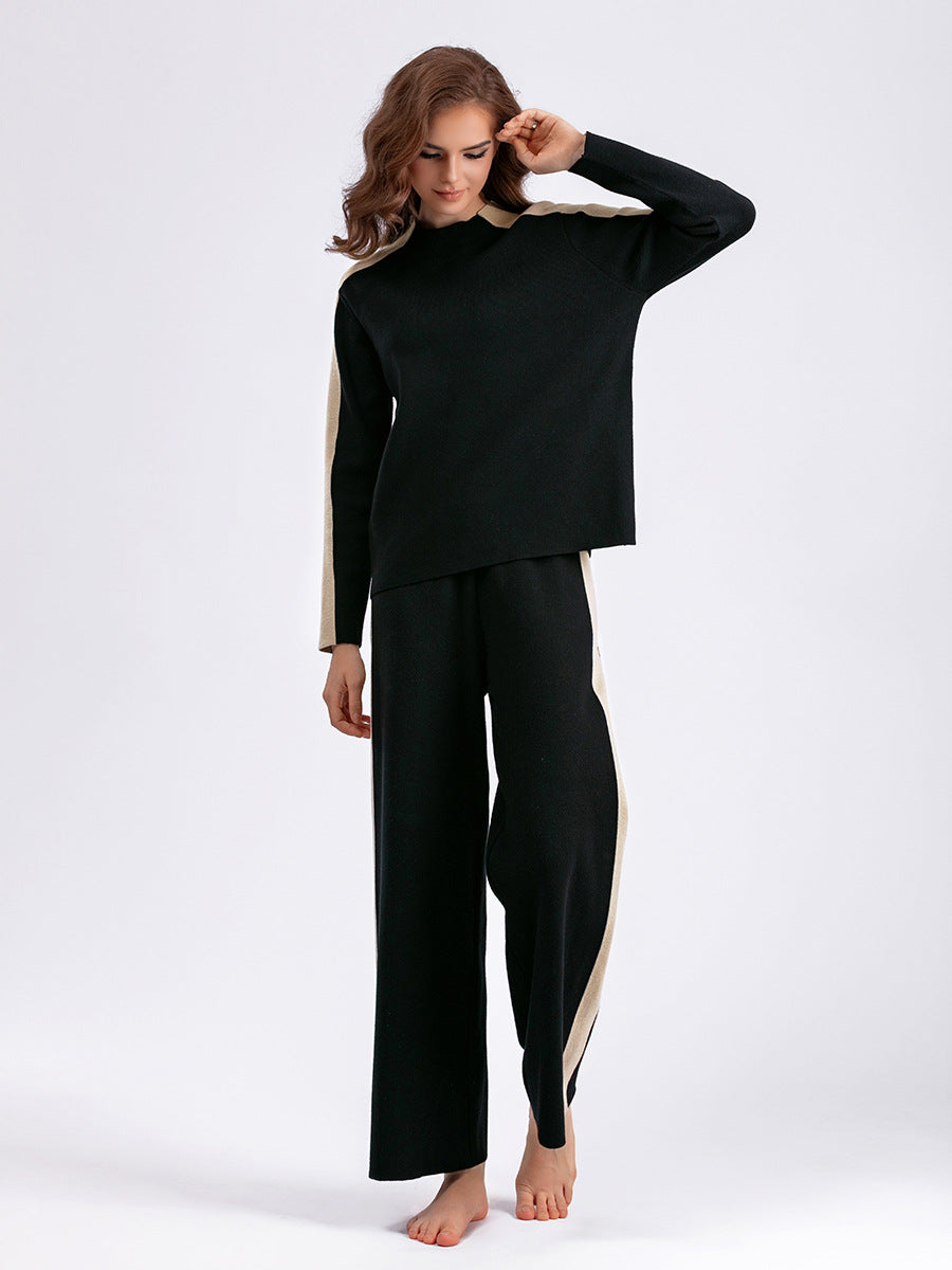 Color Contrast Sweater and Cropped Pants Set