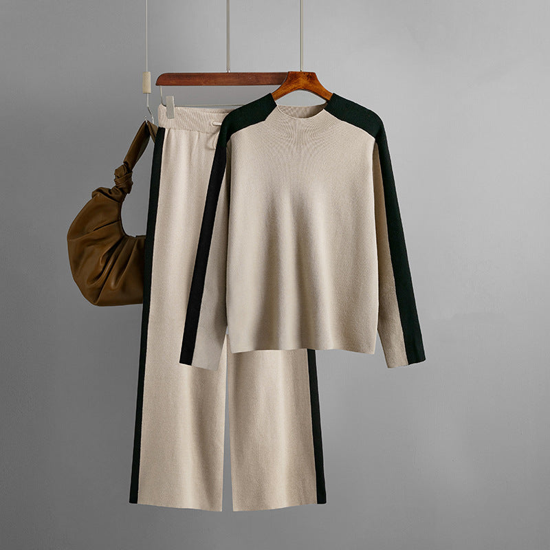 Color Contrast Sweater and Cropped Pants Set