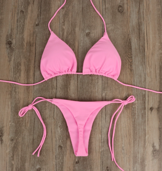 Bikini uni à bretelles licou avec lien