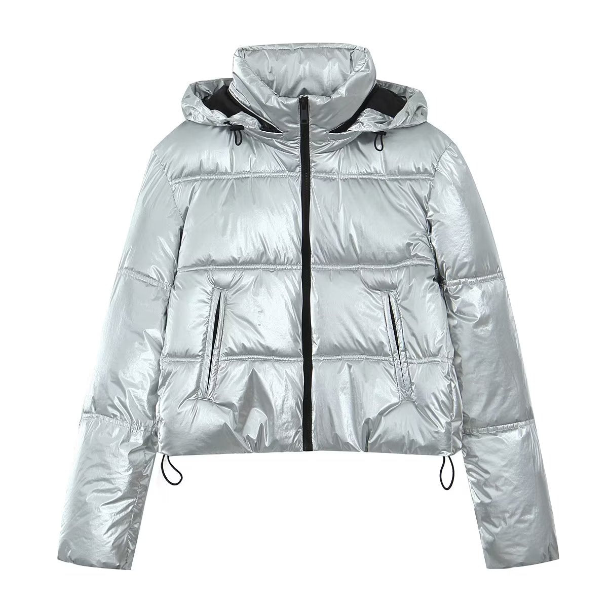 Women's Metallic Cotton-Padded Short Thick Jacket